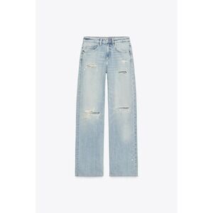 ZARA Women Light Wash High Rise Distressed Wide Leg Jeans Size 4 Long
